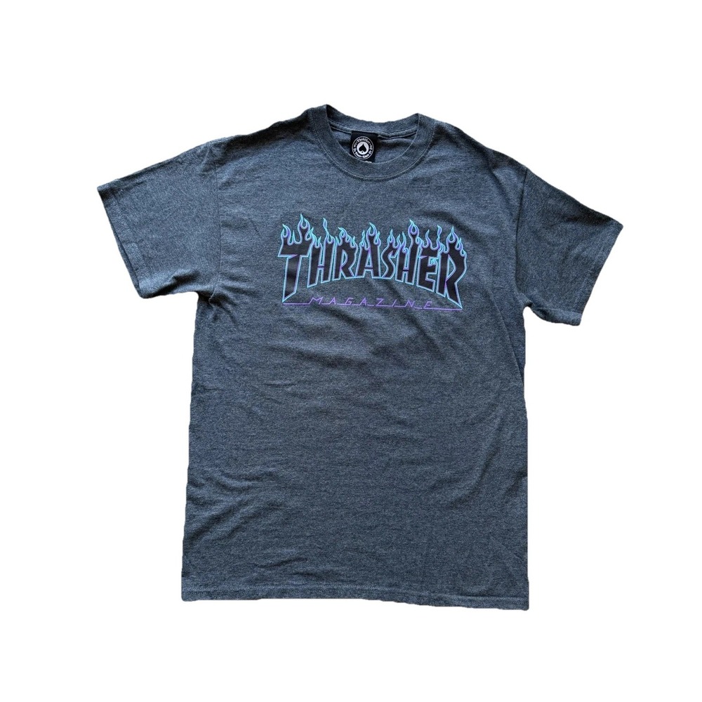 Thrasher Magazine Flames Logo Skateboard T Shirt Dark Heather Medium M